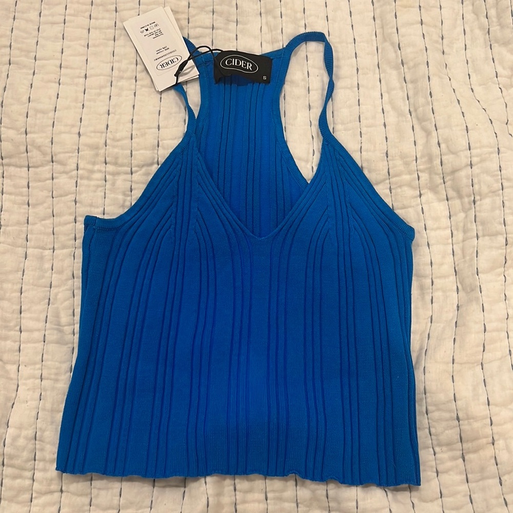 Cider, knit blue top, never worn